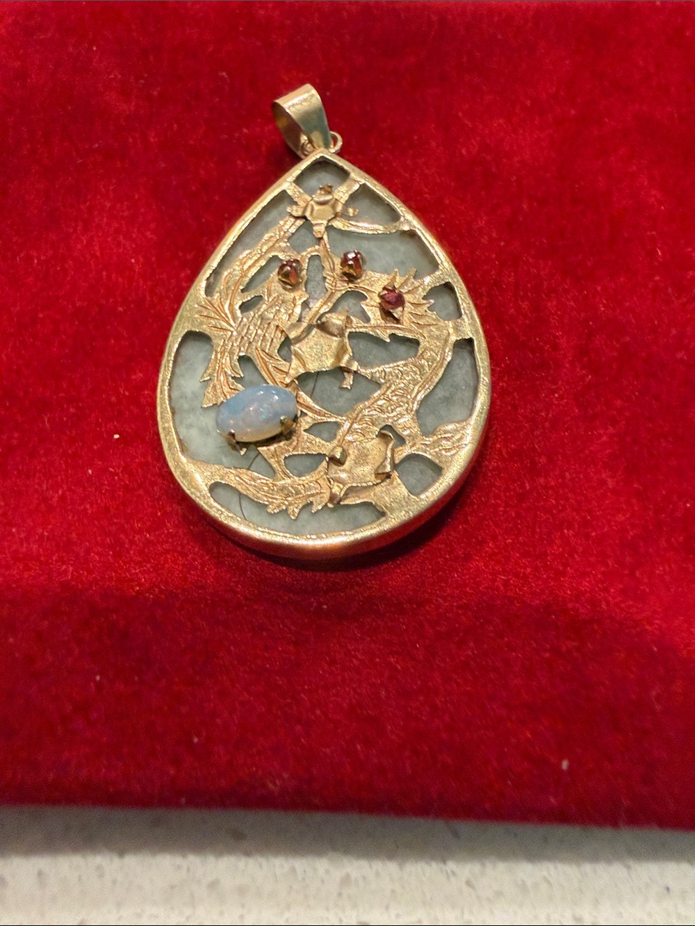 14k Gold Jade Teardrop Pendant 1.5”